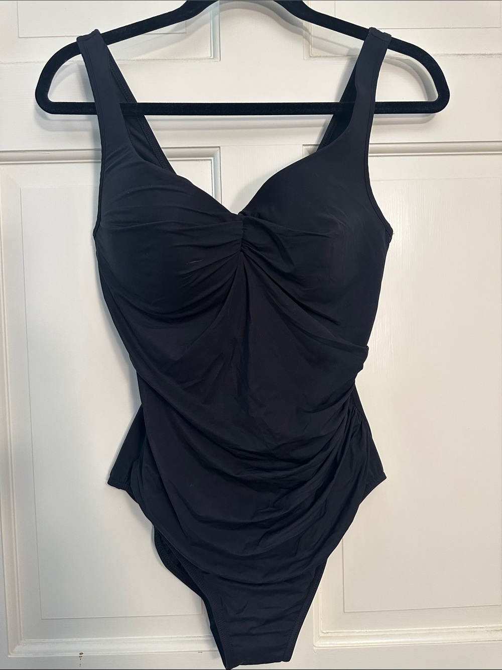 Lands End Black Ruched One-Piece Swimsuit, Size 14